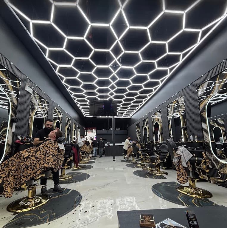 Iconic Fades interior with hexagon ceiling lights